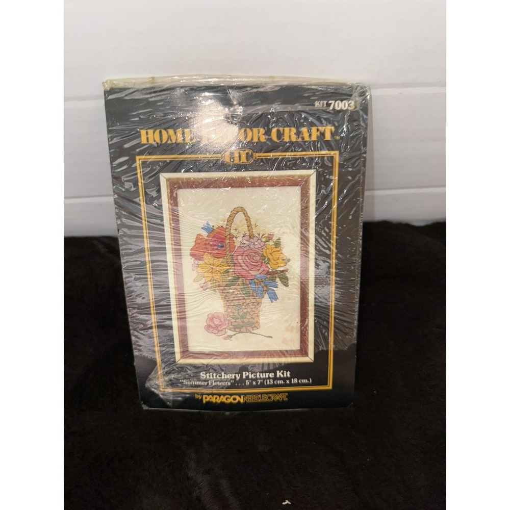 Paragon Needlecraft Summer‎ Flowers Stitchery Picture Kit 1984", 5 x 7 NIP